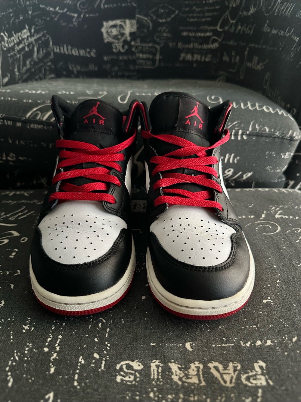 Jordan Kids Black/White/Red High-Top Sneakers with Red Laces